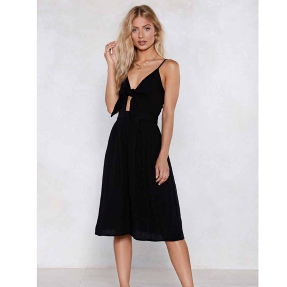 Nasty Gal Black Midi Tie Front Dress